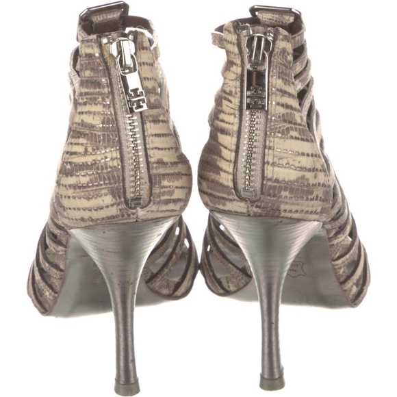 Tory Burch Cuba Caged Strappy Snake Print Leather Stiletto Heels Size 8 - Picture 3 of 9